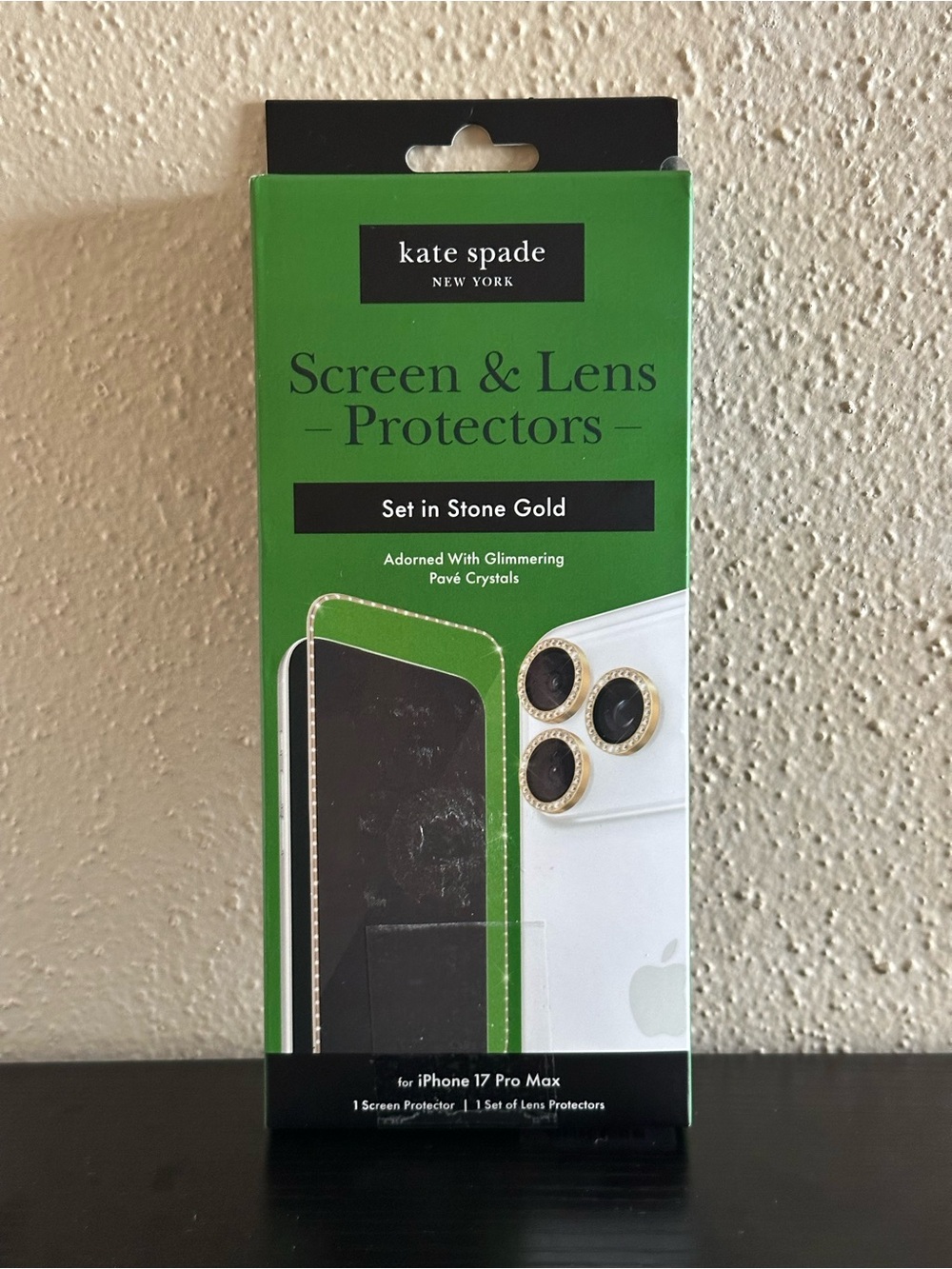 Kate Spade iPhone 17 Pro Max Screen & Lens Protector Kit Set In Stone Gold NIB